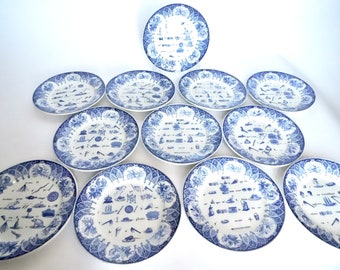 French Antique Rebus Plates Complete Set of 12  c.1850