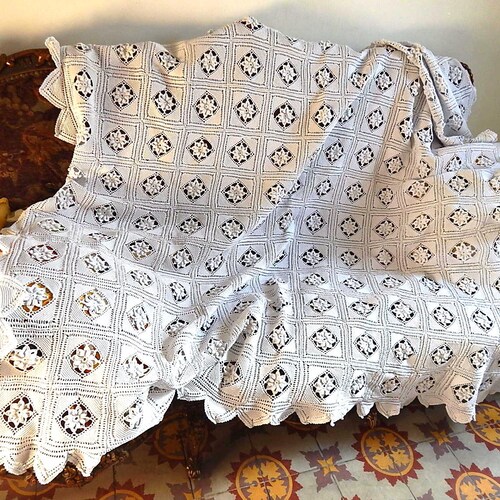 Vintage French Bed Coverlet Hand Knit With Star Pattern and Etsy