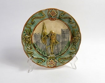 French Antique Joan of Arc Plate in Majolica