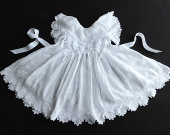 Vintage  French Handmade Baby Dress with Irish Crochet Lace