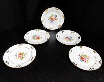 5 Antique French Hand Painted Plates  Fruit and Cheese Plates