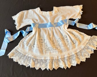 Vintage French Toddler Dress in Dotted Swiss with Irish Crochet Lace