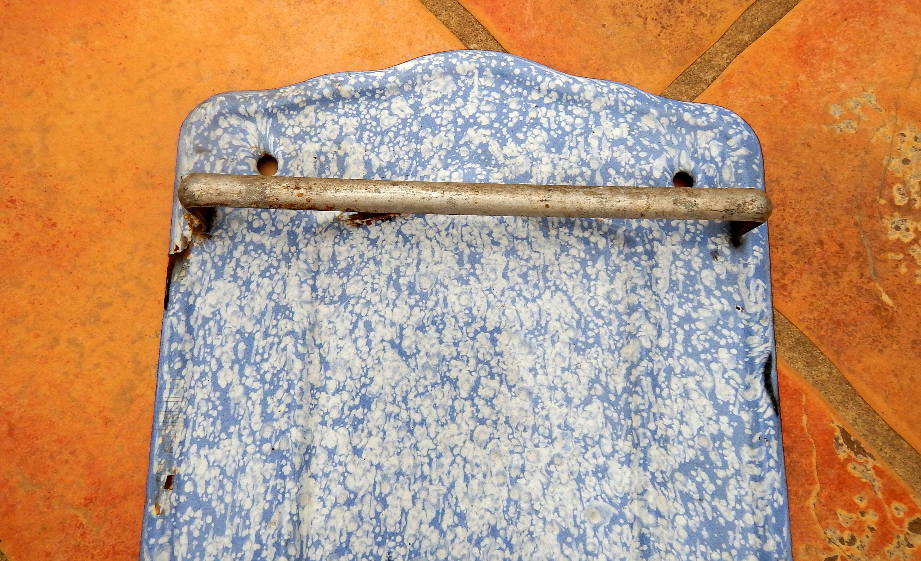 French Vintage Enamelware Utensil Rack Blue Marbelized Enamel Etsy