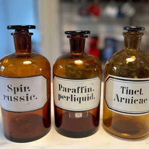 3 Vintage French  Glass Apothecary Bottles  w/ Original Stoppers