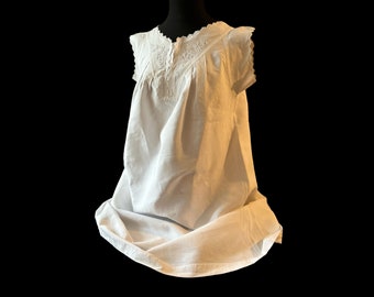 Vintage French Chemise Nightgown in Linen with Rich Hand Embroidery