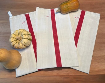 ONE Vintage French Kitchen Towel or Torchon with Red Stripes on Linen ...
