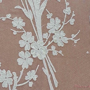 French Antique Curtain Panel with Hand Made Embroidery and Applique image 3
