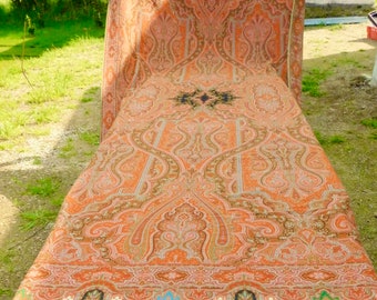 Large Antique Kashmir Shawl in Wool Paisley Design c 1880 Exceptional Size