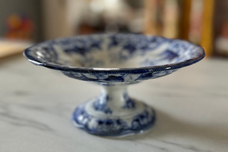 Antique French Compote Blue 'Flora' pattern from Creil et Montereau. image 8