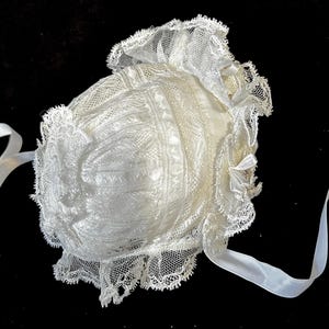 French Victorian Baby / Doll Bonnet All Lace and Silk Ribbons