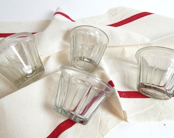 4 französische Vintage-Gelee-Gläser mit sich verjüngenden Seiten, facettiertes Glas für „Confiture“