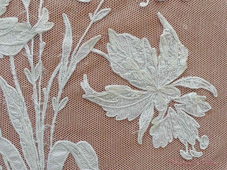 French Antique Curtain Panel with Hand Made Embroidery and Applique image 5