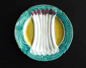 French Antique Asparagus Plate in Majolica