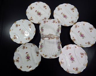 French Antique Limoges Asparagus Server now with 8 Matching Plates