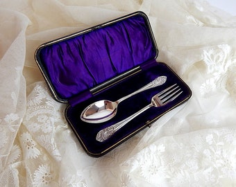 Antique Sterling Silver Feeding Set for Baby Christening Gift dated 1916