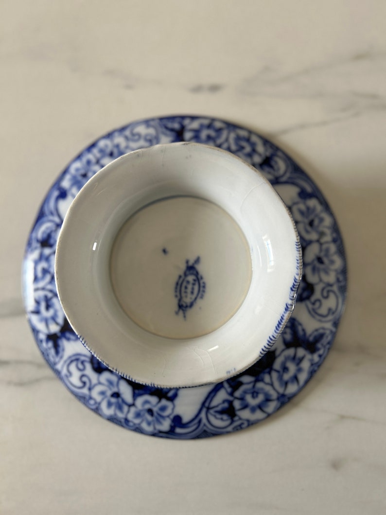 Antique French Compote Blue 'Flora' pattern from Creil et Montereau. image 7