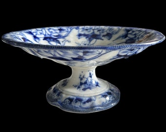 Antique French Compote Blue 'Flora' pattern from Creil et Montereau.