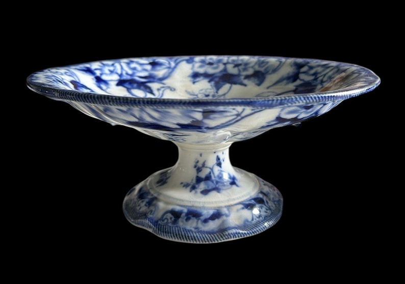 Antique French Compote Blue 'Flora' pattern from Creil et Montereau. image 1