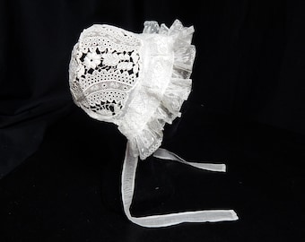 ヴィンテージ フランス製 ハンドメイド ボンネット 手刺繍とレース ベビー/幼児用