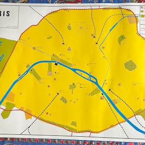 Grande carte scolaire vintage de la région de Paris 2 faces différentes c1950-60