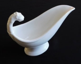 Antique French Porcelain Sauce Boat  in White Graceful and Elegant w Dragon Head