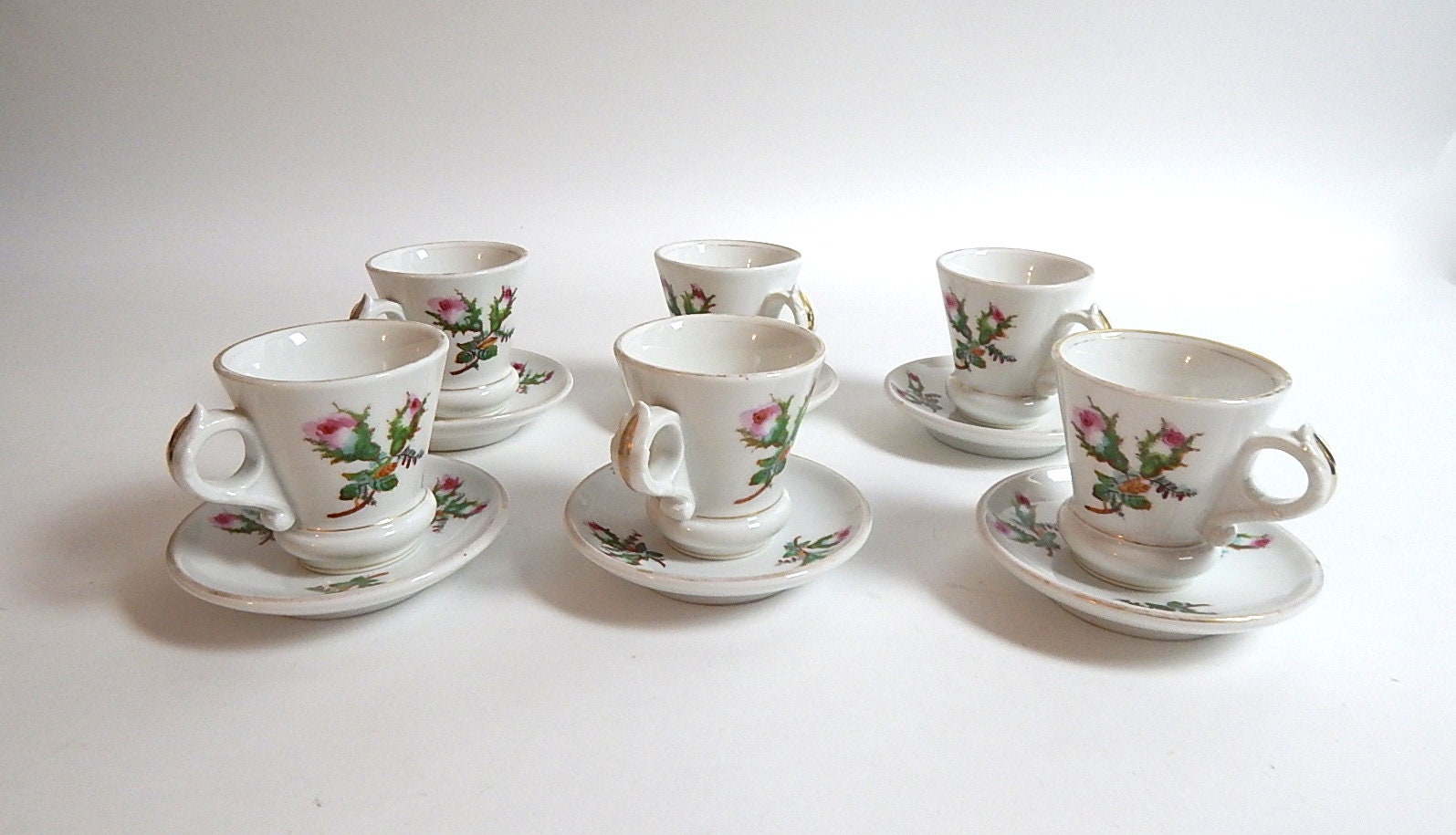 Ensemble de 6 Français Tasses Bistro Authentiques avec Soucoupes Brulots