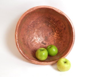 Large Antique Solid Copper 'Confisierie' Bowl French from 1800s or early 1900s Artisanally Wrought