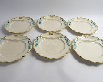 6 French Vintage Majolica Asparagus Plates  from Fives-Lille