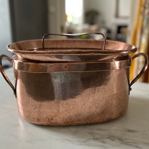 Large Antique French Copper Daubiere or Stew Pot
