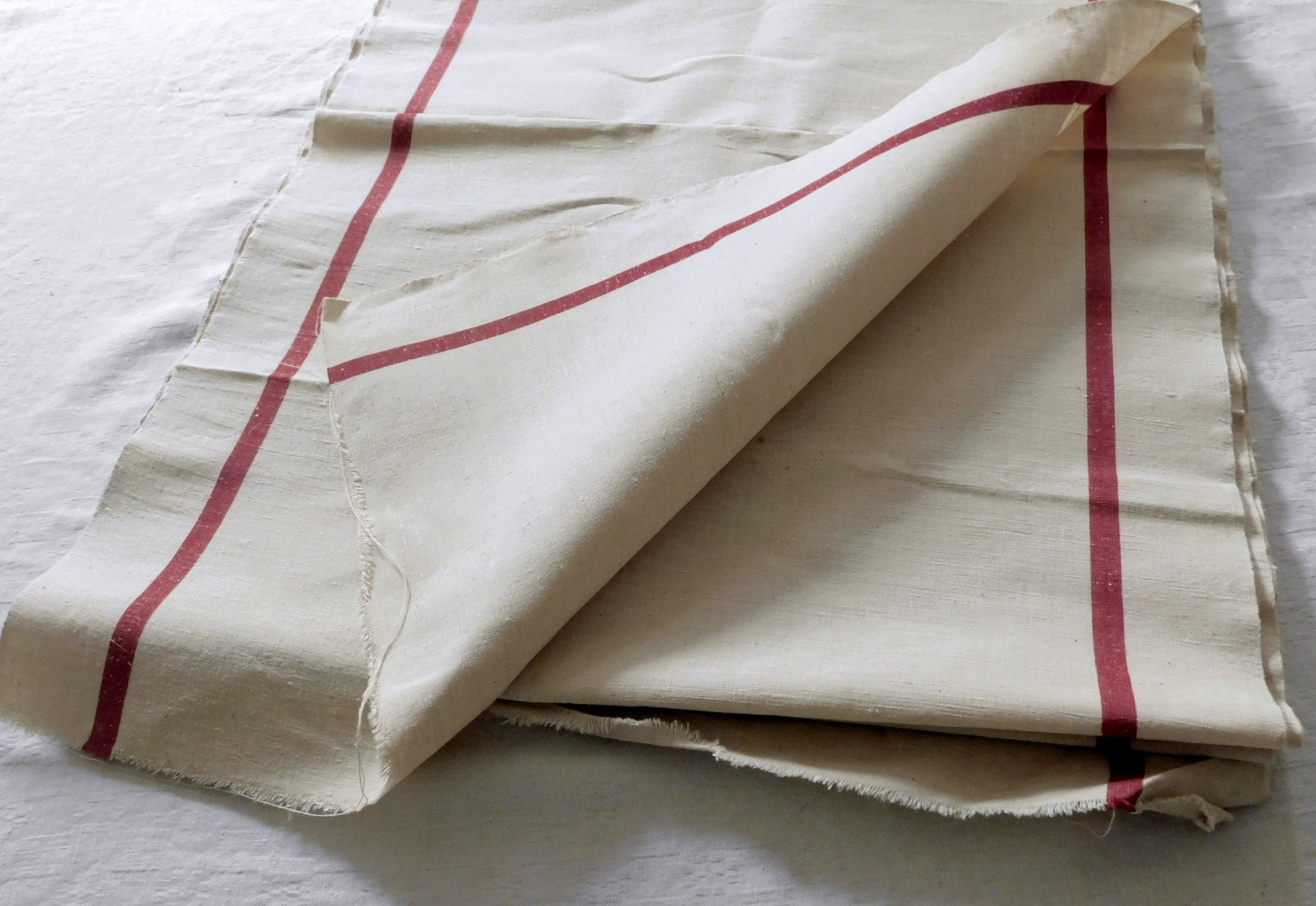 Longueur Exceptionnelle de Tissu Lin Vintage Pour Français Serviettes Cuisine 9, 5 Mètres