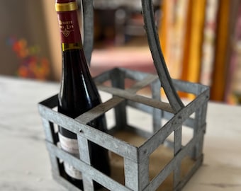 Porte-bouteilles vintage français pour 4 bouteilles en zinc