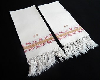 Pair Vintage French Damask Hand Towels for Powder Room