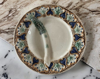 French (Belgian) Antique Asparagus  Plate in Barbotine