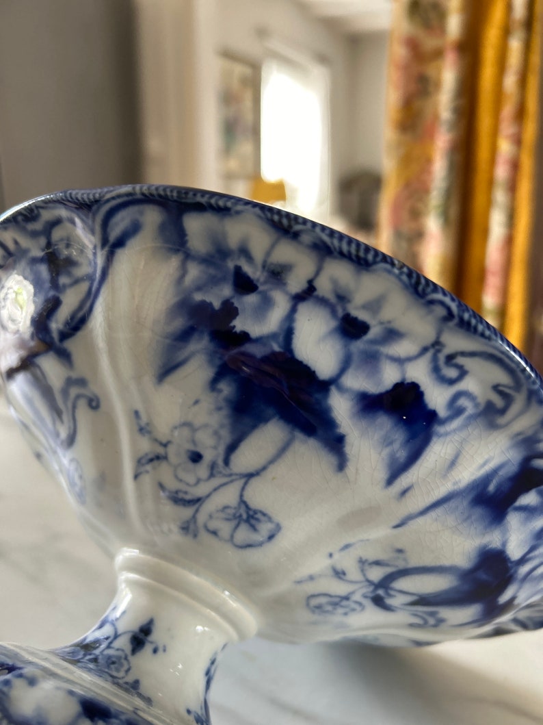 Antique French Compote Blue 'Flora' pattern from Creil et Montereau. image 6