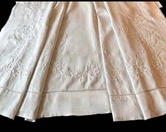 French Antique Linen Sheet w/ Exceptional  Embroidery