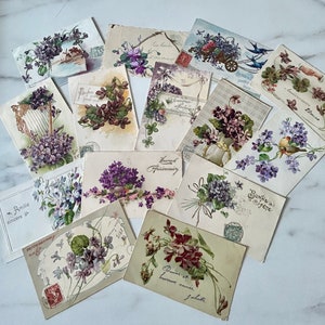 14 cartoline francesi d'epoca tutte con tema violette c.1900-1940...Non ristampe