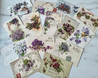 14 Vintage French Post All with Violets Theme c.1900 to 1940 ...Not Reprints