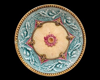 Antique French Majolica Plate c.1890 Hand Painted Decoration WASMUEL