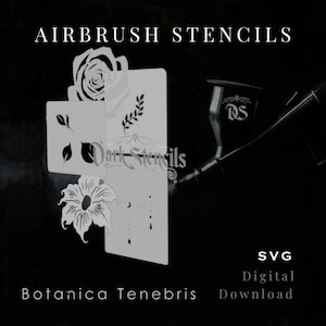 Paket 2 – BOTANICA TENEBRIS – 5 digitala stenciler med gotiska blommor i SVG-stil för tillfälliga airbrushtatueringar