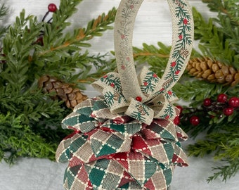 Ribbon pinecone Christmas ornament, rustic pinecone Christmas tree ornament