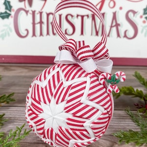Candy cane quilted Christmas ornament, Christmas candy stripes ornament, peppermint candy ornament decoration