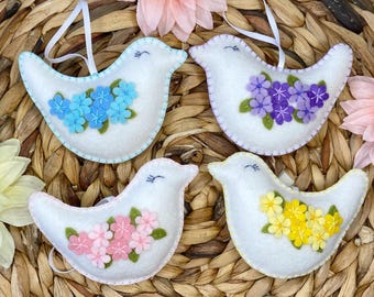 Felt bird ornament decorations, spring bird decor, handmade felt ornaments, Mother’s Day gift