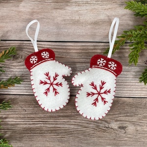 Christmas hand embroidery ornaments “Mittens” set of 3