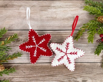 Felt snowflake Christmas ornament, felt star Christmas ornaments, Scandinavian ornaments, Nordic Christmas