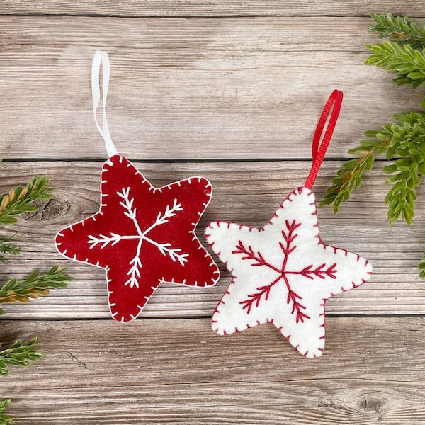 Felt snowflake Christmas ornament, felt star Christmas ornaments, Scandinavian ornaments, Nordic Christmas