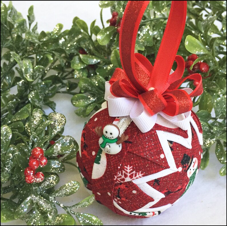 Snowman Christmas ornament quilted fabric ornament Etsy