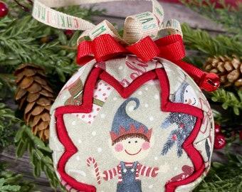 Christmas Elf quilted ornament, Santa’s elf holiday decorations, keepsake Christmas ornaments, handmade fabric ornament