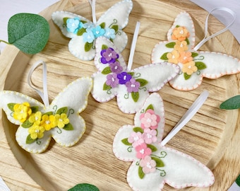 Felt butterfly ornaments, butterfly decor, felt flowers, handmade butterflies, pastel butterfly, Mothers Day gift