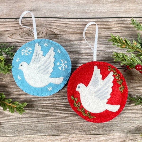 Felt Dove Ornaments, Christmas Dove Ornaments, felt Christmas Ornaments, Christmas Dove decorations, felt bird ornaments, handmade