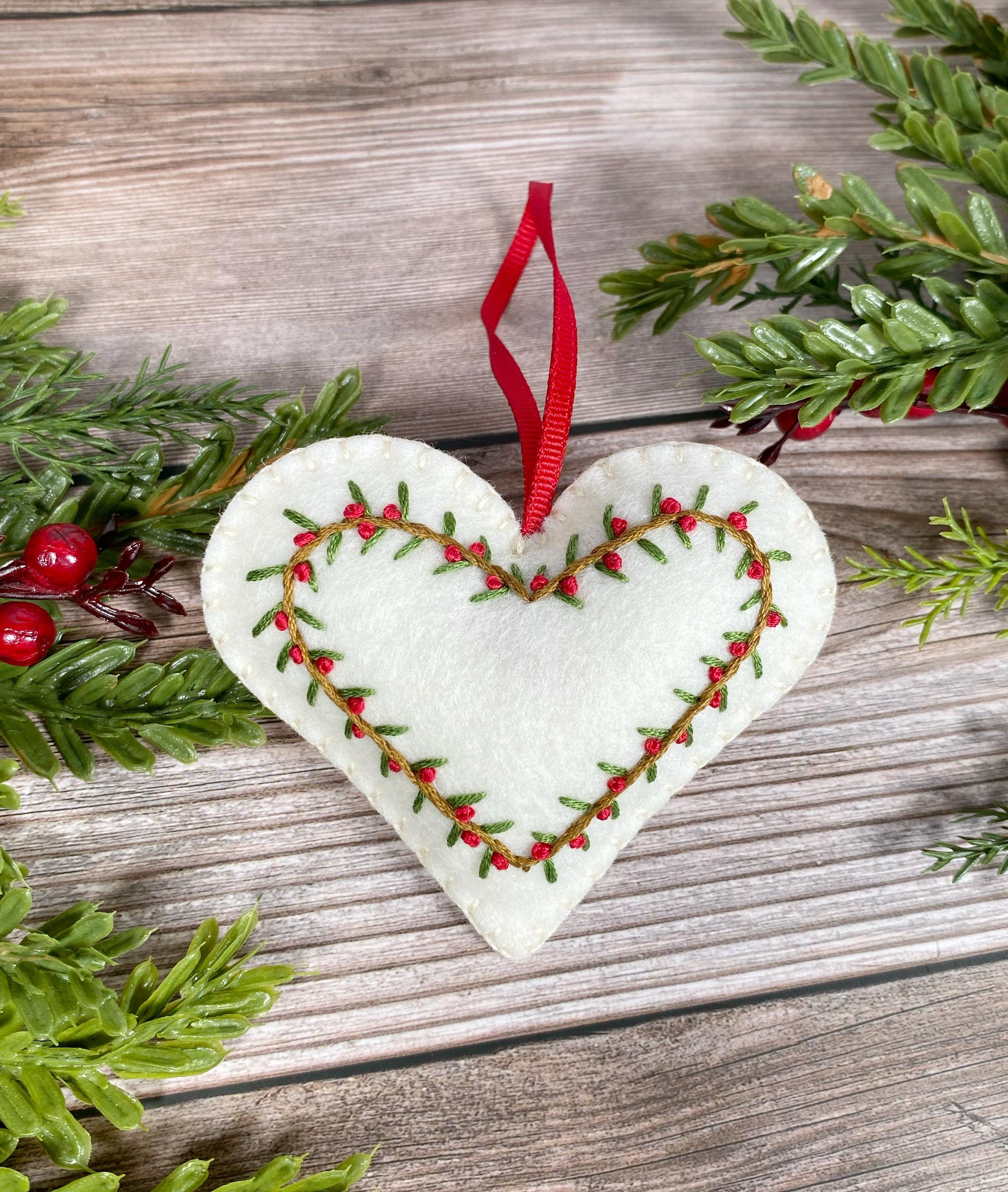 Felt Christmas Ornament Set: Embroidered Wool Star, Heart, Tree - Etsy